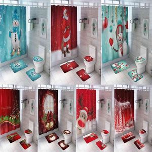 Merry Christmas Bathroom Snowman Santa Claus Elk Pattern Waterproof Shower Curtain Set Toilet Cover Mat Non Slip Rug Home Decor223u