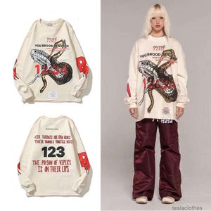 Designer hoodie mäns tröjor mode streetwear rrr123 skiss orm tvätt vintage broderi lösa långärmad t-shirt dimma rund hals tröja män