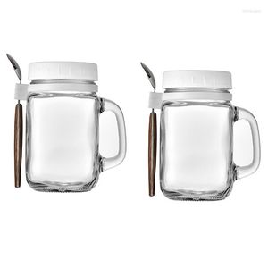 Storage Bottles 2 Pieces Glass Containers With Handle And Spoon Jars Reusable Leak-Proof Cups For Travelling
