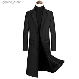 Trench da uomo 2022 Nuovo Trench di lana extra lungo Cappotto invernale da uomo di marca maschile Cappotto di cashmere Slim Fit Cappotto di lana Peacoat Giacca a vento Q231118