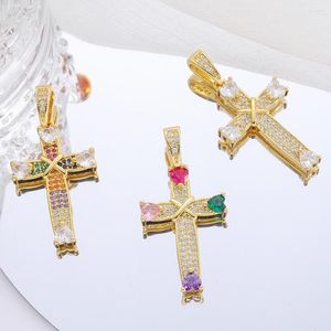 Charms Juya 18 carati oro reale placcato micro pavimenta zircone croce cristiana religiosa forniture per creazione di gioielli ciondolo rosario fatto a mano