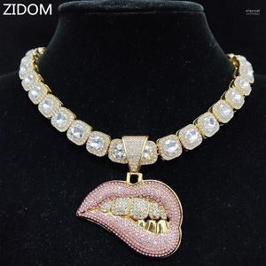 Hänge halsband män kvinnor hip hop bite läpp form halsband med 13 mm kristallkedja isad ut bling hiphop mode charm juvelrypen2540