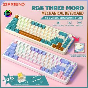 Tastaturen ZIFRIEND 68 Tasten Kabellose mechanische Tastatur PBT RGB verkabelt Bluetooth 2 4 GHz austauschbar 65 60 Gaming ZA68 Pro 231117