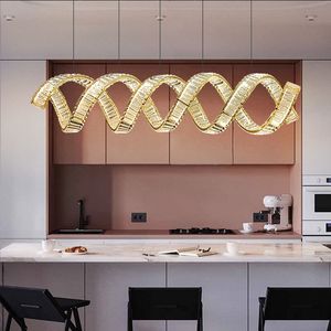 Modern enkel lyxig LED -ljuskrona Restaurang Spiral Wave Crystal Chandelier Elektropläterad rostfritt stålstång