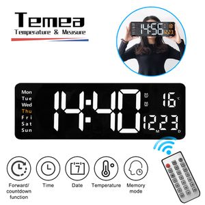 Wall Clocks Tamea Large LED Digital Wall Clock Remote Control Temp Date Week Display Memory Table Wall-mounted Dual Electronic Alarms Clocks 230414