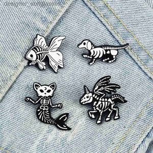 Pins Broschen Cooles Tierskelett Lel Pin Katze Hund Fisch Dinosaurier Brosche Cartoon Punk Totenkopf Rucksack Emaille Abzeichen Schmuck Geschenk für Frauen KinderL231117