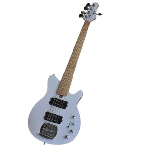 Белая 5 Строков Электрическая бас -гитара с хромированным оборудованием HH