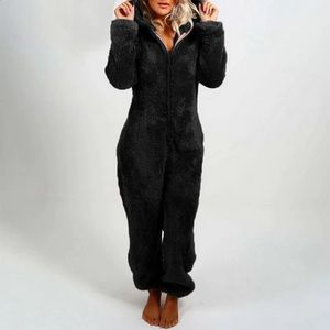 Damen-Nachtwäsche 2024 est Frauen-Plüsch-Winter-Strampler-Pyjamas Langarm-Reißverschluss mit Kapuze dick plus Größe 4XL warme Kleidung für Frauen 231116
