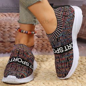 Klänningskor Rimocy Mix Color Sock Sneakers For Women Casual Slip-On Breattable Sports Shoes Woman 2023 Autumn Mesh Sticked Walking Shoes 43 T231117