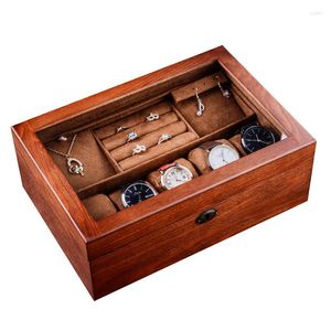 Watch Boxes Retro Multifunctional Solid Wood Box Jewelry High-end Ring Pendant Storage Exquisite Packaging