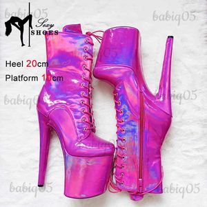 Buty 20 cm/8 cali zmieniające kolor na wysokie obcasy damskie buty kostki boczne zamek błyskawiczny Trendy słupowe buty do tańca modelu pokaz mody t231117