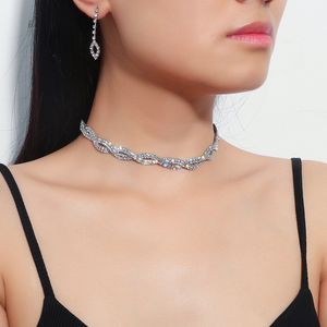 Designer-Schmuck-Set Strass-Diamant-Halskette 45 cm Halskette voller Bohrer Klauenkette Ohrringe Halsketten-Set Valentinstagsgeschenk