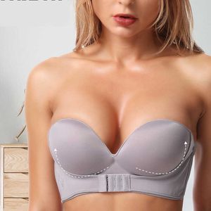 Bras Front Closure Sexy Strapless Bra Women Invisible Push Up Bra Underwear Lingerie for Female Brassiere Pitted Seamless Bralette P230417