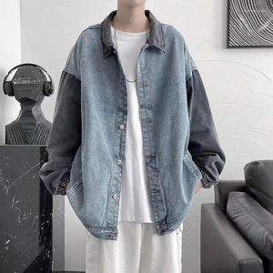 Men's Jackets 2023 Spring Autumn Denim Jacket Mens Trend Turn Down Collar Loose Korean Fashion Patchwork Outwear Top Male Clothes E244