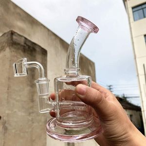 Mini Bong recycler oil dab rig glass water pipe pink samll 4 colors 14mm glass banger joint pipes for smoking dabs bubbler cheap heady glass