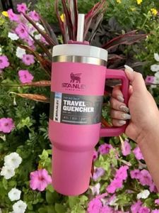 Stanly Pink 40 Oz Stanley Quencher Adventure Water Bottles 40oz Big Capacity Stainless Steel Thermos Cups Tumblers With Handle Lid Straw Mugs