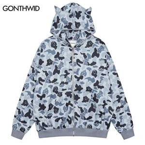 Men's Hoodies Sweatshirts Harajuku Zip Up Y2K Hoodie Sweatshirt Coat Grunge Hip Hop Ghost Camouflage Zipper Hooded Jacket 2023 Autumn Fashion Loose Tops J231116