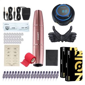 Tattoo-Maschine Mast Magi Tattoo Rotary Pen Permanent Makeup Machine Kit mit Noir RL-Patronennadeln OLED-Display Tattoo-Netzteil-Set 231116