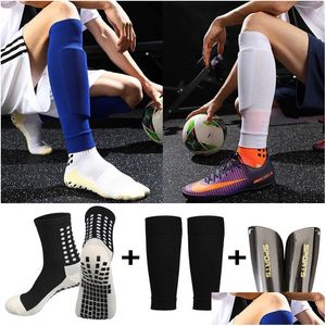 Elbow knäskydd 1 kit Hight Elasticity Shin Guard ärmar Adts Kids Anti Slip Soccer Socks Football Legging Er Sports Protective Gear Dhhfz