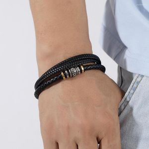 Bangle 2023 Men Leather Armband Rostfritt stål Multilags flätat rep för manliga kvinnliga smycken