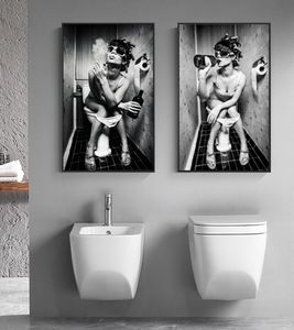 Sexig kvinna affisch dricker rökning flicka väggkonst bilder för vardagsrum toalett badrum toalett heminredning porträtttryck2250163
