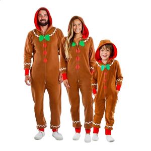 Cosplay Gingerbread Man Costumi Famiglia Tuta con cappuccio Abiti natalizi Bambini Marrone Articoli per la casa Costume di pan di zenzero Pigiama Cosplay Tutina 231116