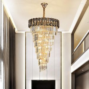 Chandeliers LED Spiral Luxury Crystal Golden Big Chandelier Duplex Building Hollow Hanging Light Fixture Large Lamp Modern Villa Hall Stairs