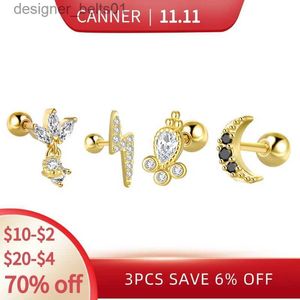 Серьги-гвоздики CANNER, 1 шт., настоящие серьги-гвоздики из серебра 925 пробы, маленькие серьги с цирконом для женщин, серьги-гвоздики, пирсинг губ, тела, свадебные подарки JewelryL231117