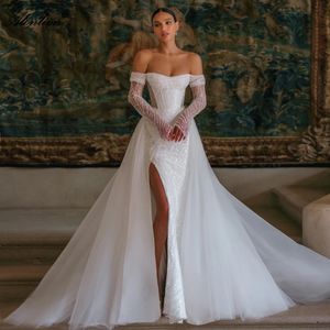 Kadınlar için lüks donatılmış denizkızı gelinlik 2024 Omuzdan özel boncuklu dantel fantastik gelinlikler vestidos de novia robe mariee