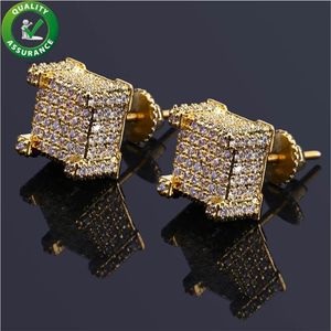 Designerörhängen Hip Hop Jewelry Luxury Stick Earring Mens Stud Earings Iced Out Diamond Cubic Zirconia Jewellry Gold Silver Blin302e