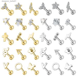 Stud zs 1 pc cz crystal labret läpp piercing 16g rostfritt stål stud örhänge 2 färg öron brosk tragus spiral piercings smycken 8mml231117