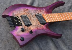 Nuova chitarra elettrica senza testa a 7 corde, manico in wenge arrostito viola scoppiato