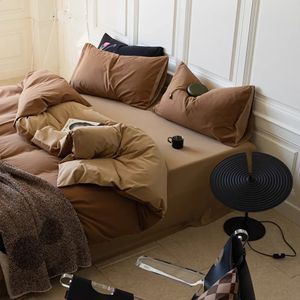 Bedding sets Autumn Winter Cotton Solid Color Bed Sheets Set Skinfriendly Warm Fabric Linen Comforter Duvet Cover 231116