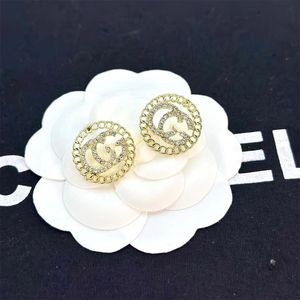 18k Gilded 925 Silver Luxury Brand Designer C Letter Stud Geometry Famous Women's Round Crystal Water Diamond Pearl Earrings Wedding Party Party