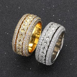 사이드 스톤이있는 힙합 구리 상감 지르콘 회전식 쿠바 링 리얼 골드 전기 도금 hiphopring ring jewelry249p