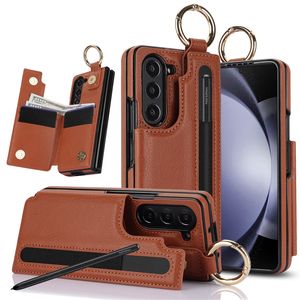 Magnetic Folio Phone Case for Samsung Galaxy Folding Z Fold 5 4 3 5G Ring Holder Full Protective Multiple Card Slots Leather Wallet Kickstand Fold Shell with Pen Slot