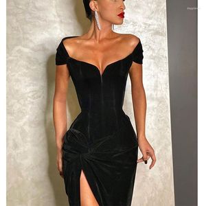 Party Dresses 2023 Sexy Black Cocktail Dress Off Shoulder Sweethear Formal Prom Velvet Side High Slit Vestido De Gala