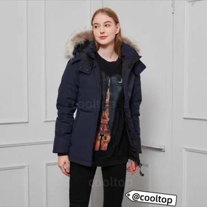 Kvinnor av högsta kvalitet Parka Gooses Feather Canadian Designer Goose Winter Down Jacket Men Coat Päls Hatt över kappa Termisk avtagbar röd axelknut svartblå vit