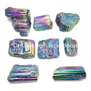 Rainbow Aura Tourmaline Crystal Chunks decoração decoração irregular de titânio revestido cru áspero natural Black Tourmaline Stones Specimen Mineral Rock para aterramento de proteção