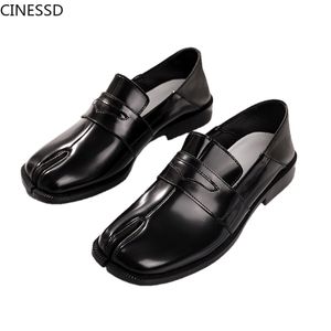 Dress Shoes Women Split Toe Tabi Real Cow Leather Loafers British Style Luxury Brand Genuine Ninja Pumps 3cm Heel Woman Mens 230417