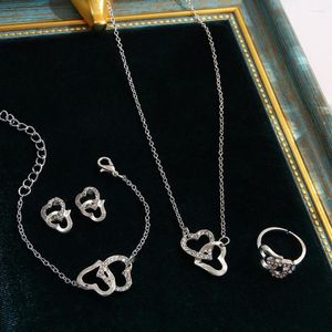 Collana orecchini set cristallo lucido orecchino cuore anello braccialetto gioielli per donna ragazza colore argento Connect Fashion 2023