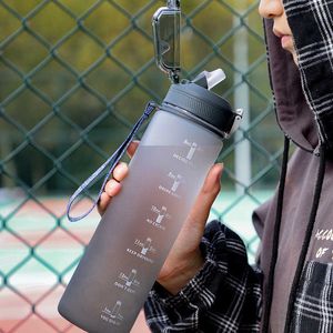 Vattenflaska 1L Portable Water Bottle Portable Travel Bottles Sports Fitness Cup Summer Cold Water With Time Scale Motivational Water Bottle P230324