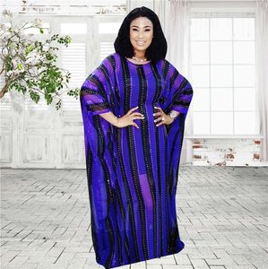 Ethnic Clothing Fashion 2023 Stripe Print Batwing Sleeve Dress African O Neck Ladies Casual Boho Maxi Fall Autumn Women Long Dresses