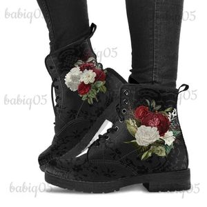 Boots Autumn New leather Rose Dragon Embroidered boots Fashionable Flat lace-up Short boots women shoes Big size 35-43 T231117