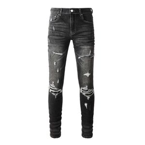 American style high street black distressed cat needs to be washed and distressed jeans 8829