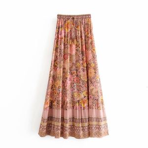 Spódnice Kobiety z wysokiej talii Summer Floral Spódnica Boho długa spódnica elegancka koronkowa elastyczna spódnica kobiet ubrania Faldas Jupe femme saia 230417