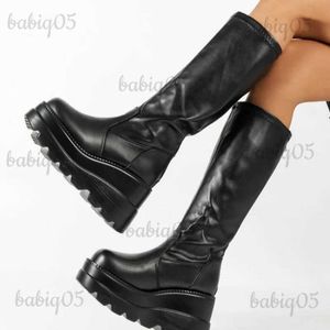 Boots Women Wedge Boots 2022 High Heels Platform Trendy Cool Gothic Black Vampire Cosplay Calf Boots Shoes Women Size 43 T231117