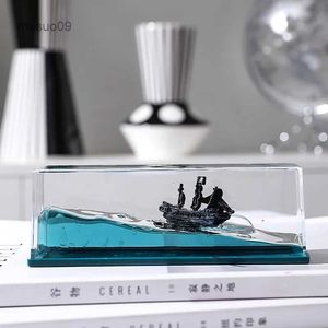Other Home Decor Black Pearl Ghost Cruise Ship Drift Bottle Fluid Hourglass Floating Boat Office Desktop Ornament Decompression Home Decor GiftsL231114