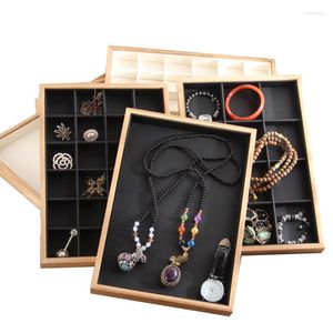 Jewelry Pouches Luxruy PU Leather Bamboo Gift Display Box Necklace Bracelet Bangle Rings Earrings Showcase Storage Tray