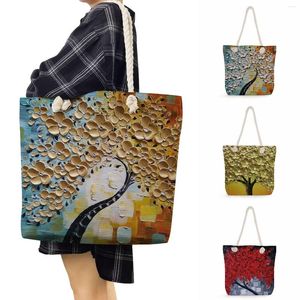 Abendtaschen Outdoor Travel Lady Elegante Handtaschen Kirschblüten-Ölfarbe-Einkaufstasche für Frauen Kundenspezifische wiederverwendbare dicke Seileinkäufe